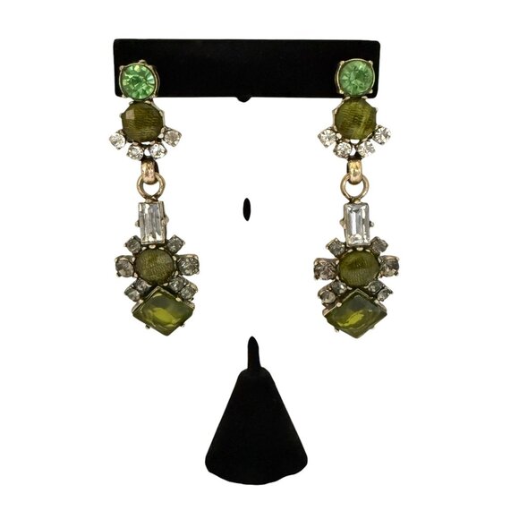 J.Crew Statement Drop Earrings Various Green Crystal Accents Stunning Statement - Picture 2 of 9